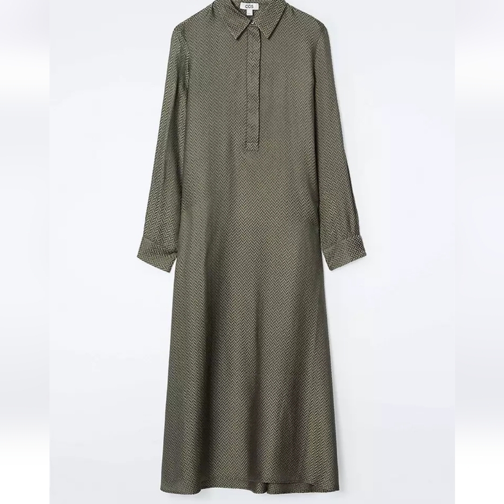 COS Herringbone Maxi Shirt Dress Size 2 In Green - Picture 13 of 14